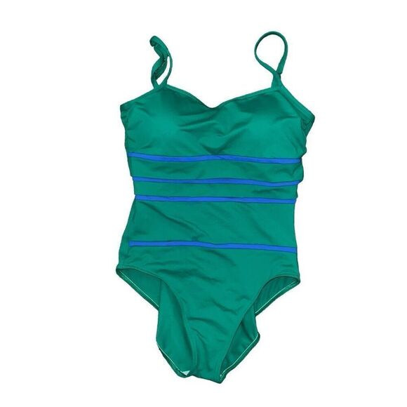 IODIS PAR PIERRE MARTINEZ Green & Blue Padded One Piece Swimsuit Size 14 - Picture 1 of 8